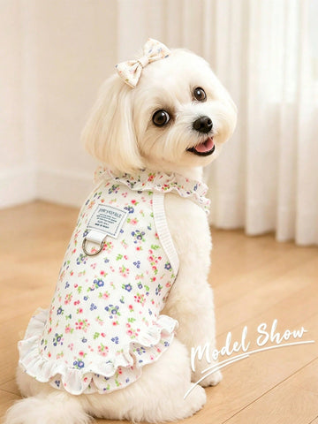1pc Soft Pet Dress, Princess Style Cat And Dog Clothing, Breathable Floral Sun Dress, Suitable For Poodle, Teddy, Bichon Frise To Wear In Spring And Summer