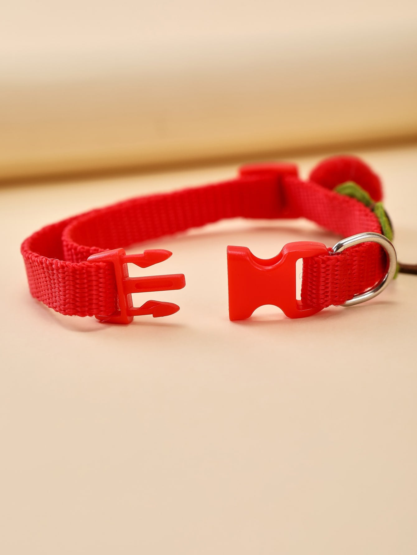 Red polyamide pet collar with cherry decor for cats and dogs