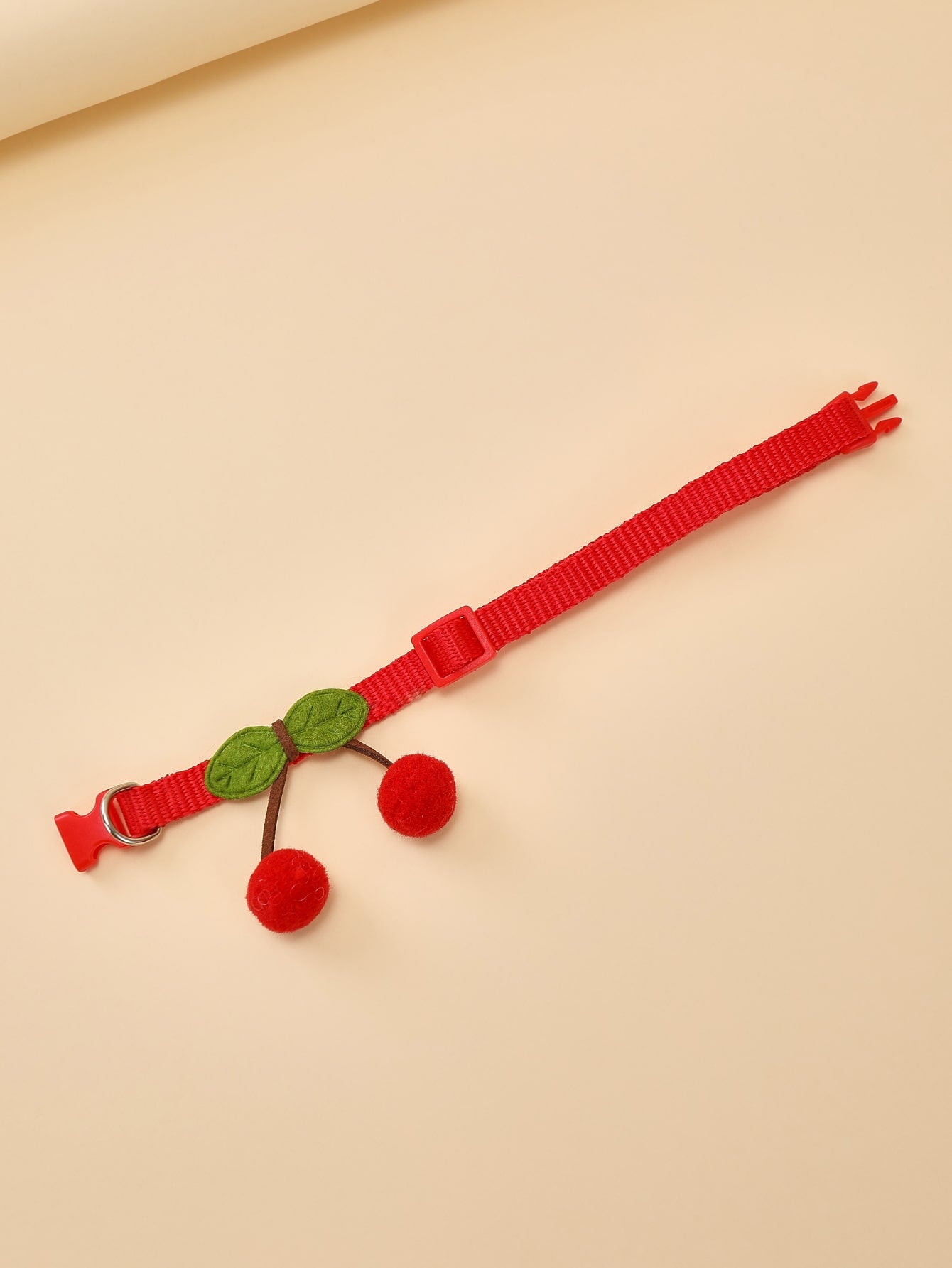 Red polyamide pet collar with cherry decor for cats and dogs