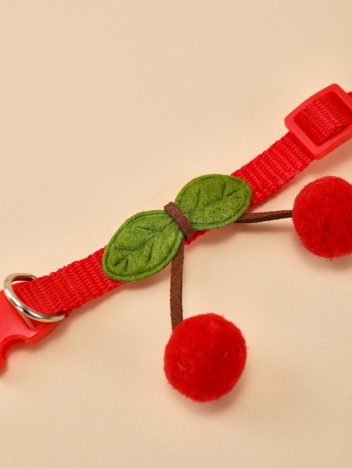 Red polyamide pet collar with cherry decor for cats and dogs