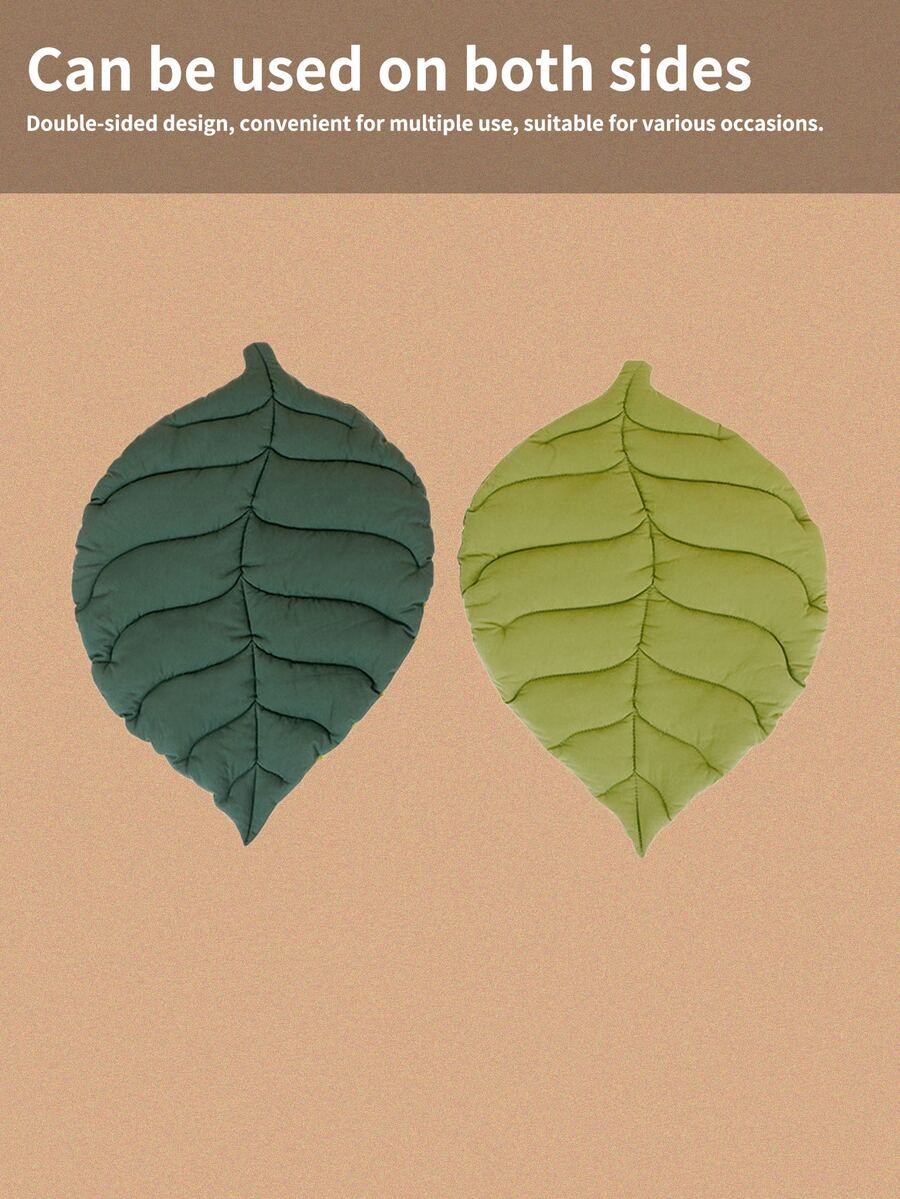 Green colorblock dual color leaf shaped washable thin pet bed mat for small and medium cats and dogs