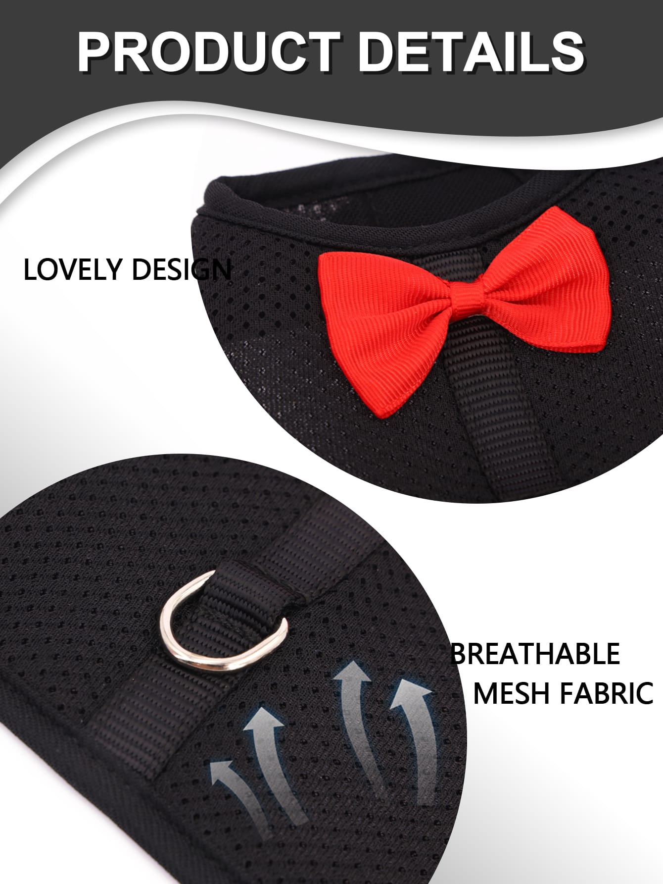 Supet breathable polyester rabbit harness and leash set for small animals in black, designed for supervised outdoor walking and handling.