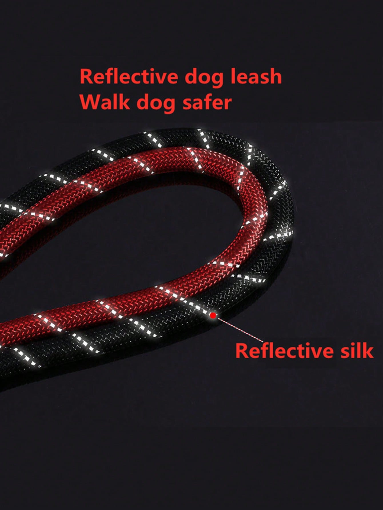 Black plain nylon reflective dog leash for outdoor walks