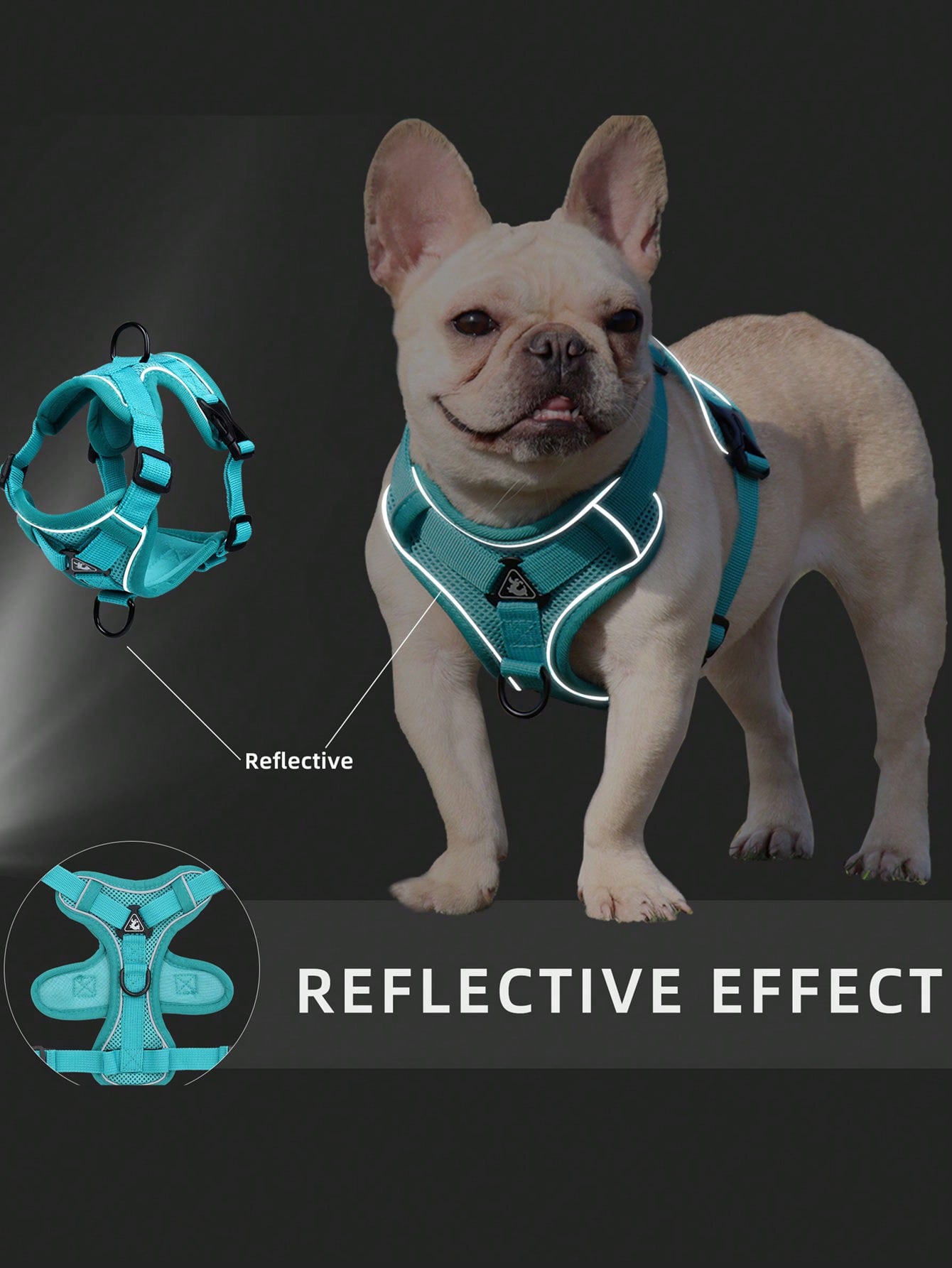 Green reflective pet harness and leash set for dog and cat, adjustable escape-proof polyester harness with soft mesh and plain design