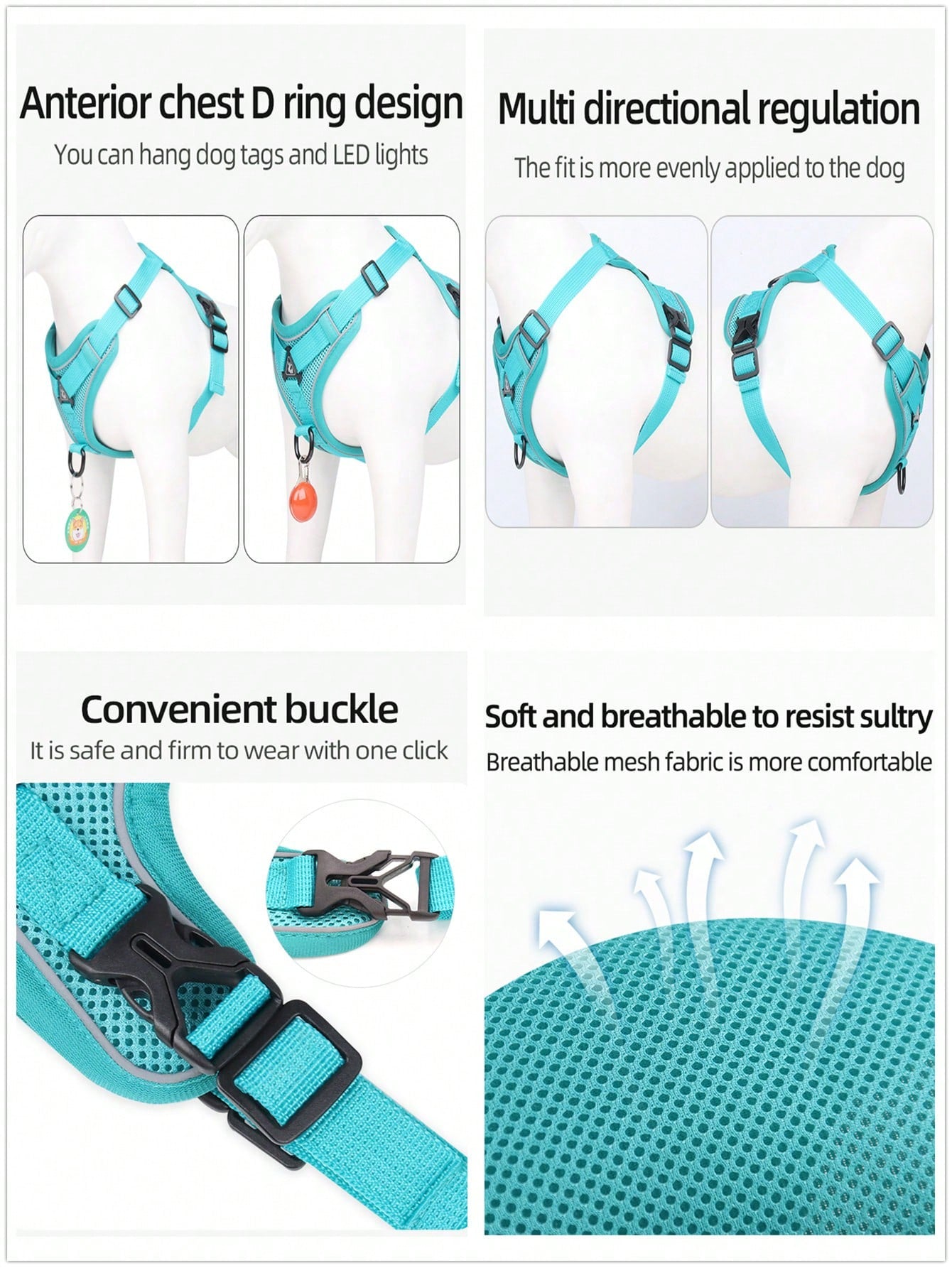 Green reflective pet harness and leash set for dog and cat, adjustable escape-proof polyester harness with soft mesh and plain design