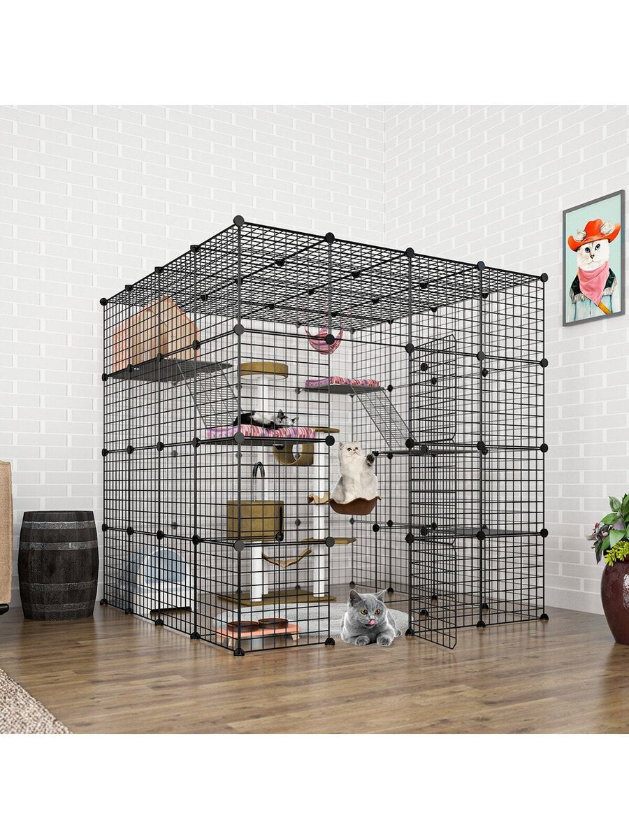 Black DIY iron wire panel pet fence modular enclosure for cats and dogs