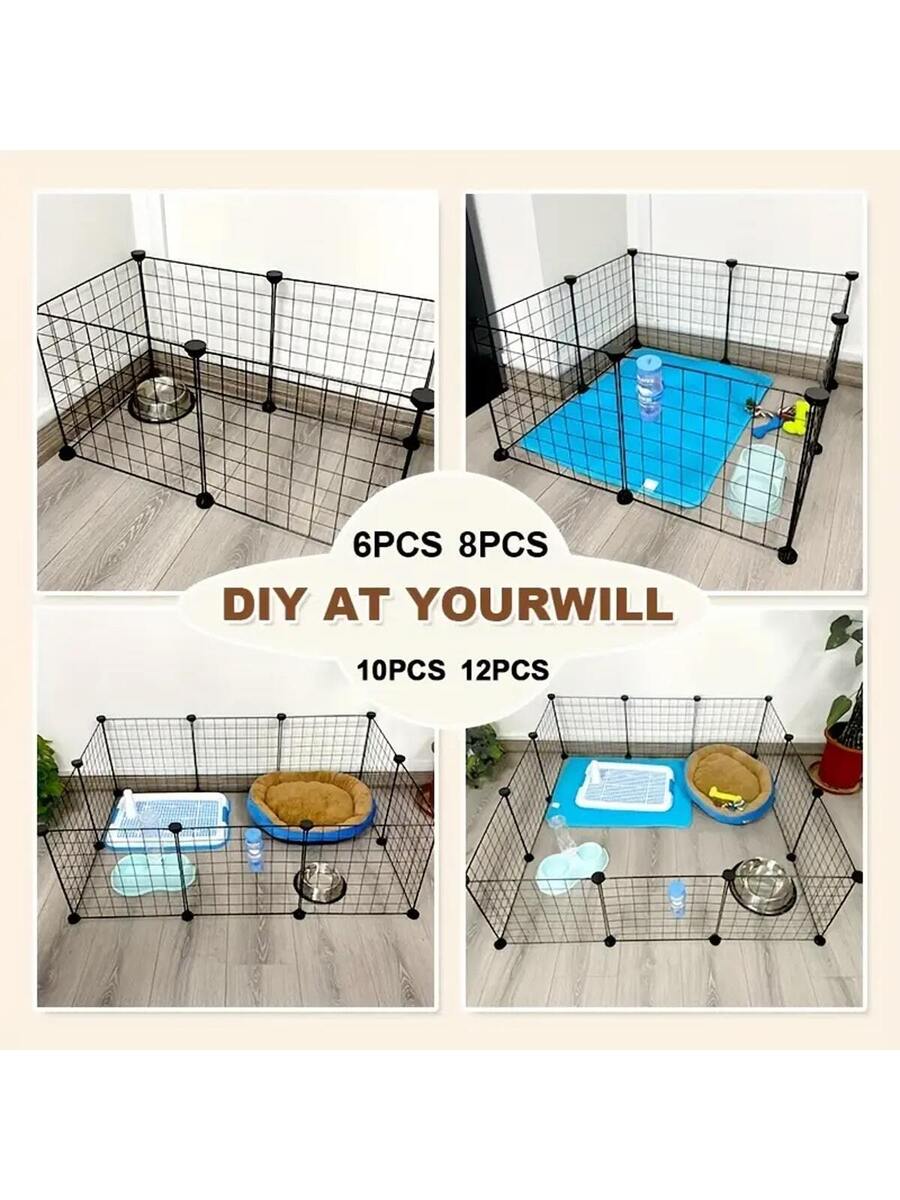 Black DIY iron wire panel pet fence modular enclosure for cats and dogs
