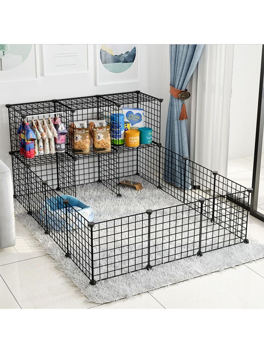 Black DIY iron wire panel pet fence modular enclosure for cats and dogs