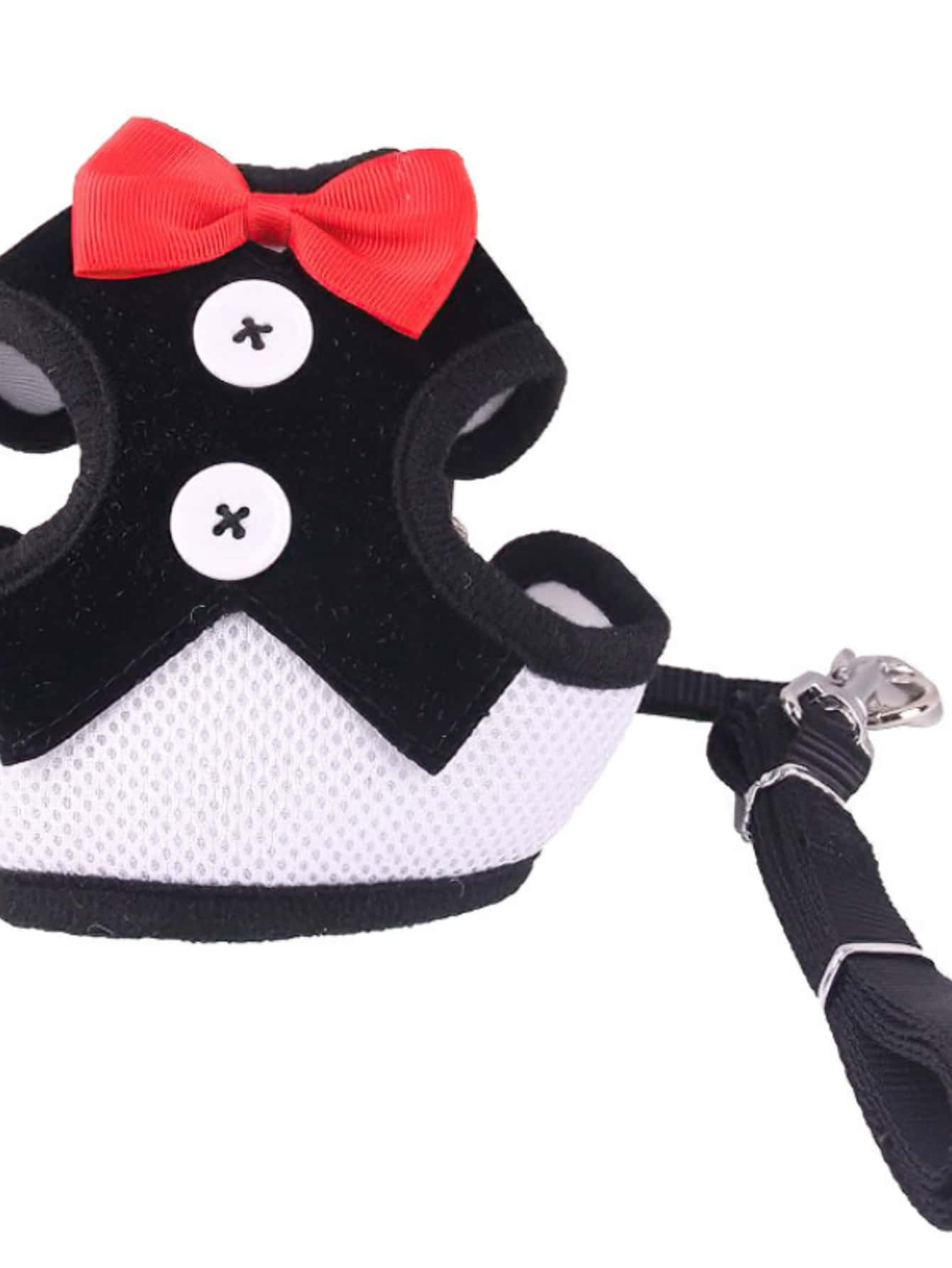 Black polyamide pet chest harness with back strap and geometric pattern for walking cats and small to medium dogs