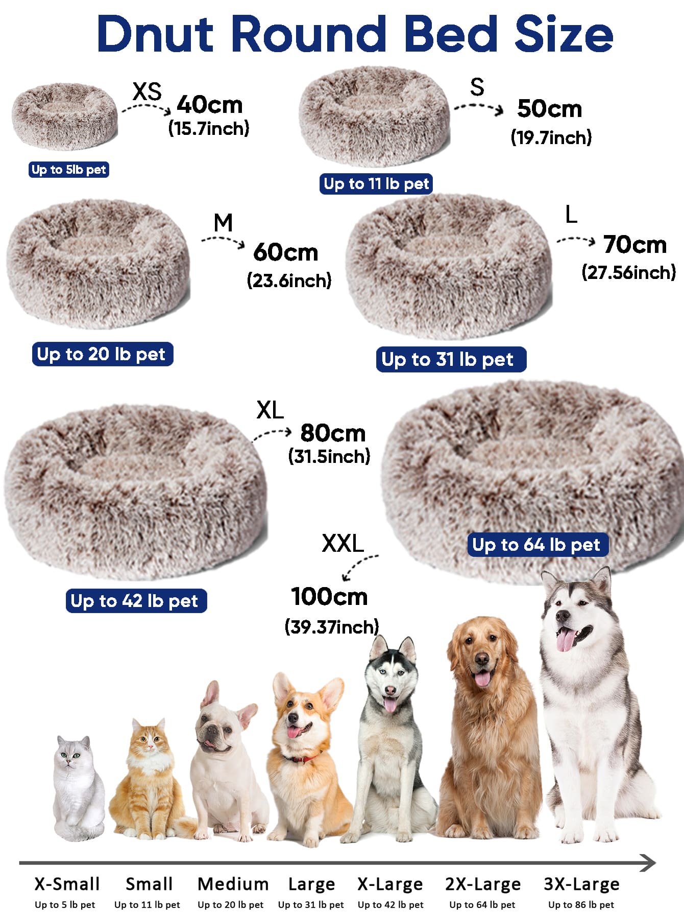 Mocha Brown plush round pet bed with non-slip bottom for dogs and cats.