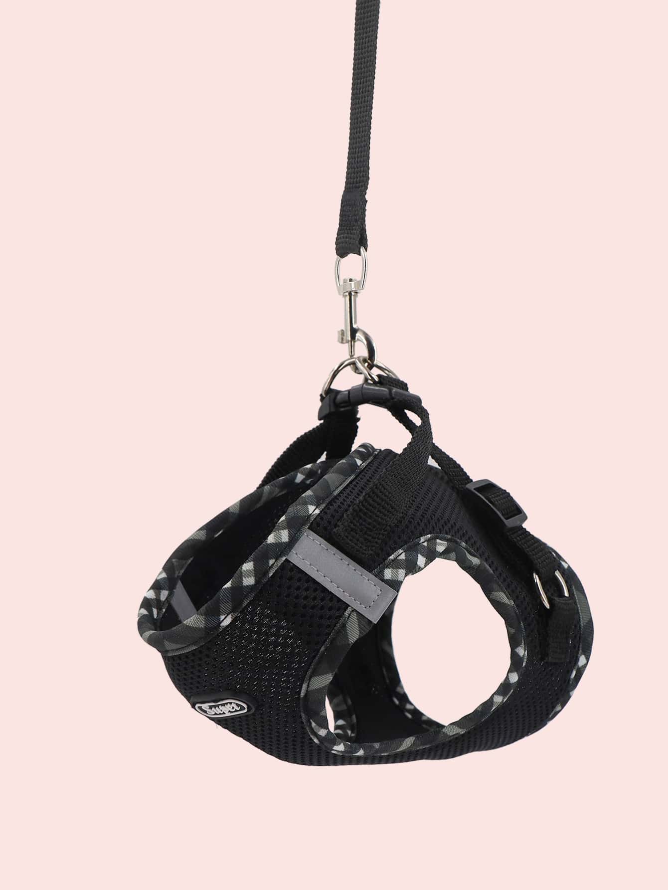 Supet breathable reflective plaid edge chest and back pet harness set with leash for small dogs and cats