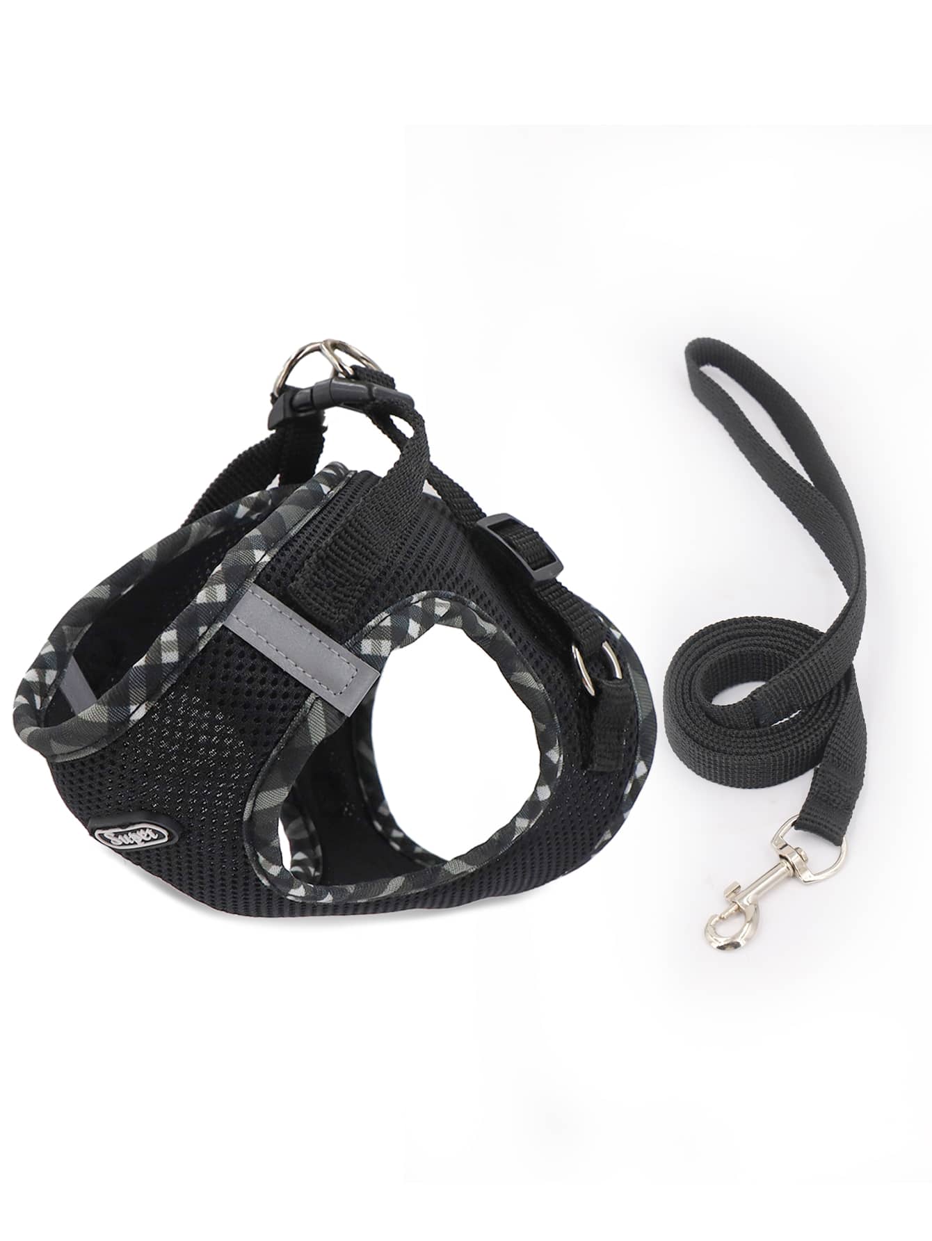 Supet breathable reflective plaid edge chest and back pet harness set with leash for small dogs and cats