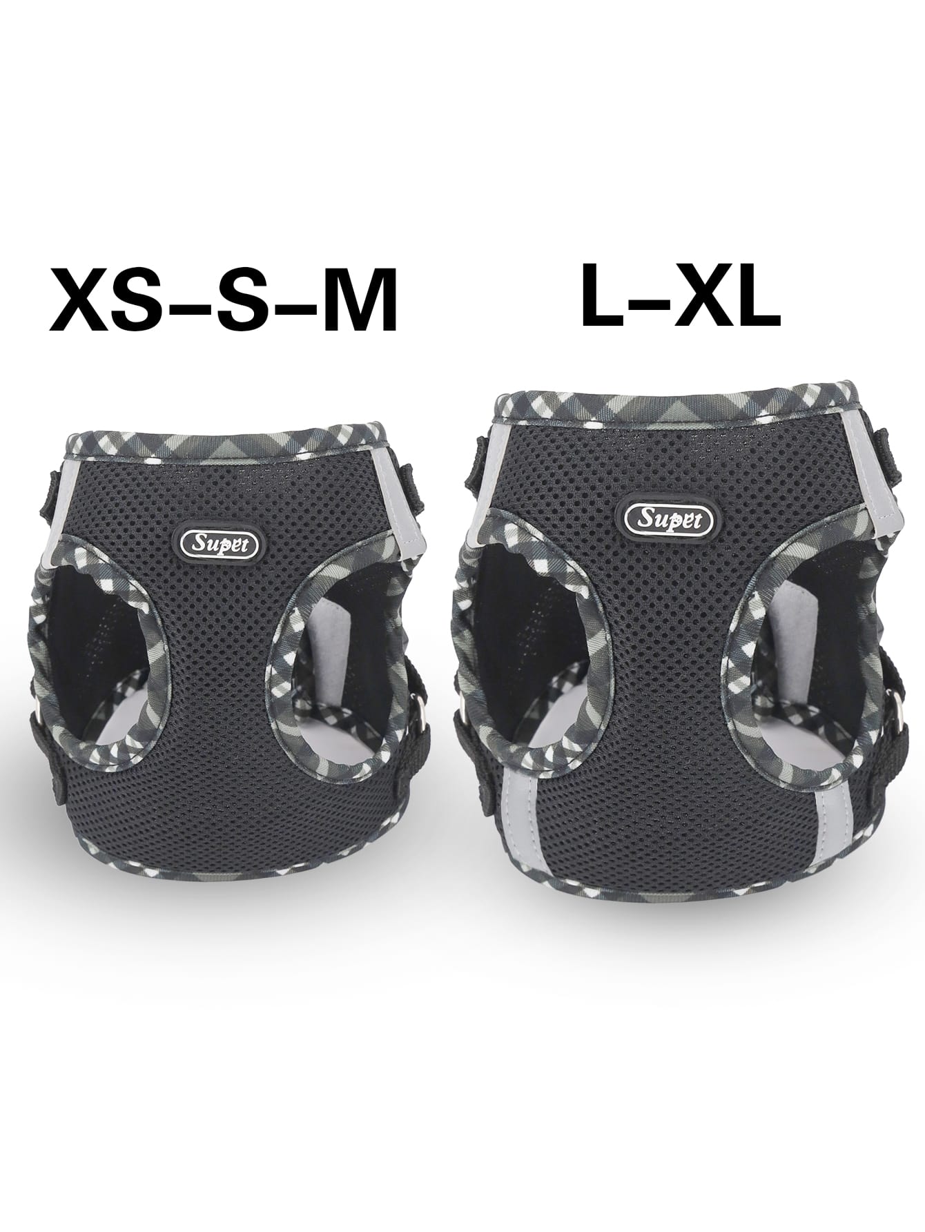 Supet breathable reflective plaid chest and back strap harness set with leash for small dogs and cats in blue polyester