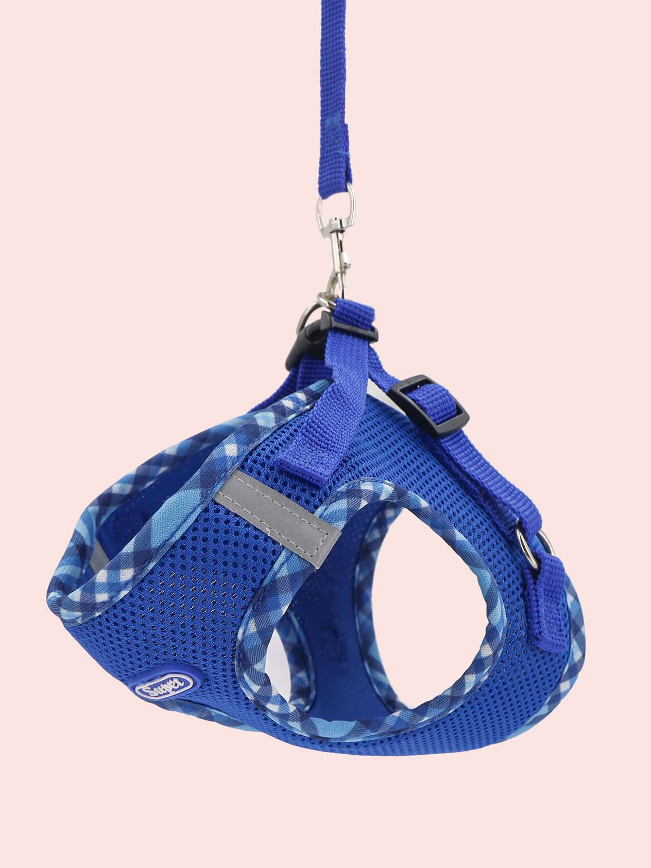 Supet breathable reflective plaid edge chest and back pet harness set with leash for small dogs and cats
