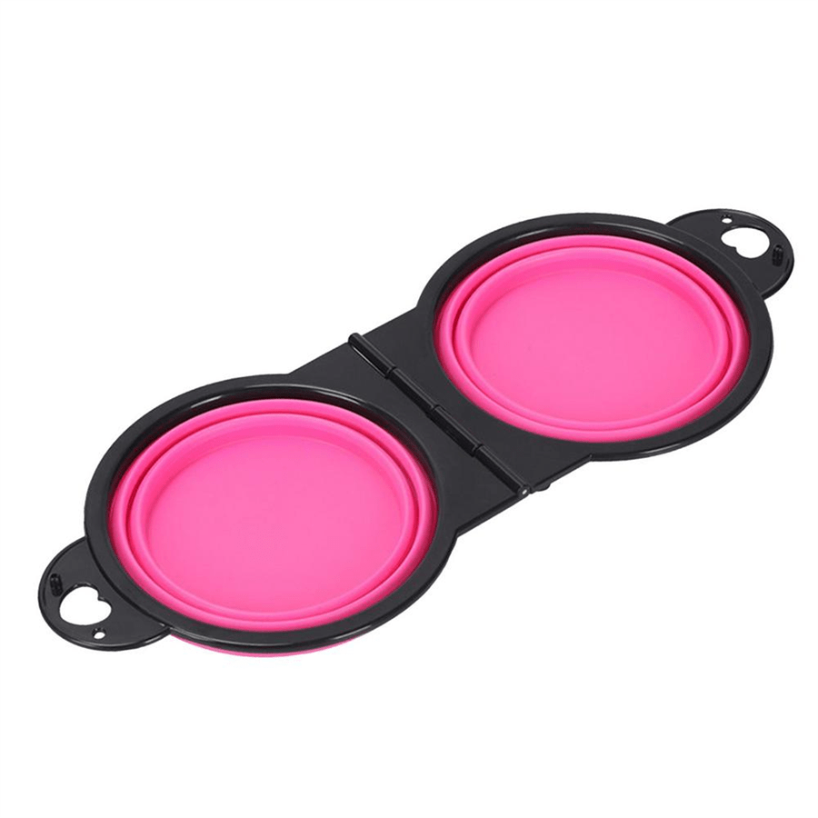 2 In 1 Portable Foldable Pet Double Bowl Collapsible TPE Food Water Bowl Suitable For Dogs Puppies Outdoor Walking Travel Camping Daily Pet Feeding Supplies