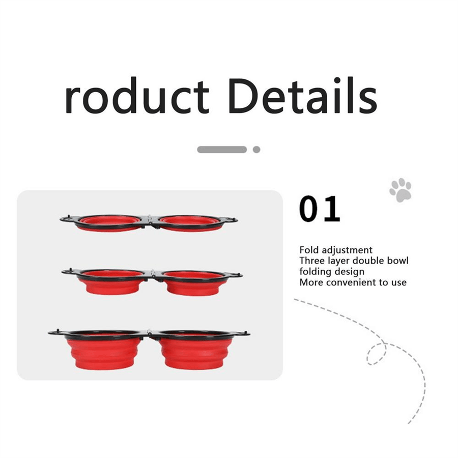 2 In 1 Portable Foldable Pet Double Bowl Collapsible TPE Food Water Bowl Suitable For Dogs Puppies Outdoor Walking Travel Camping Daily Pet Feeding Supplies