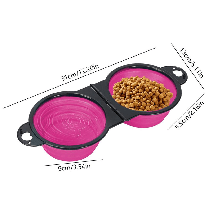 2 In 1 Portable Foldable Pet Double Bowl Collapsible TPE Food Water Bowl Suitable For Dogs Puppies Outdoor Walking Travel Camping Daily Pet Feeding Supplies