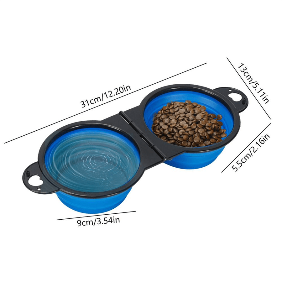 2 In 1 Portable Foldable Pet Double Bowl Collapsible TPE Food Water Bowl Suitable For Dogs Puppies Outdoor Walking Travel Camping Daily Pet Feeding Supplies