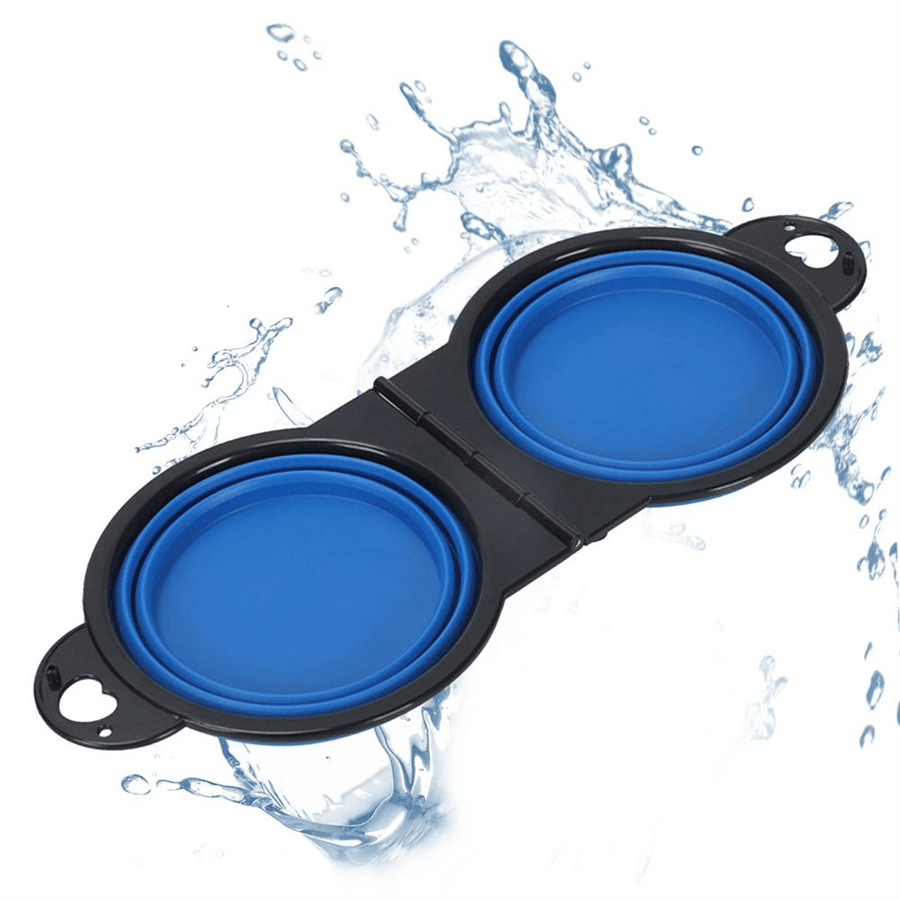 2 In 1 Portable Foldable Pet Double Bowl Collapsible TPE Food Water Bowl Suitable For Dogs Puppies Outdoor Walking Travel Camping Daily Pet Feeding Supplies