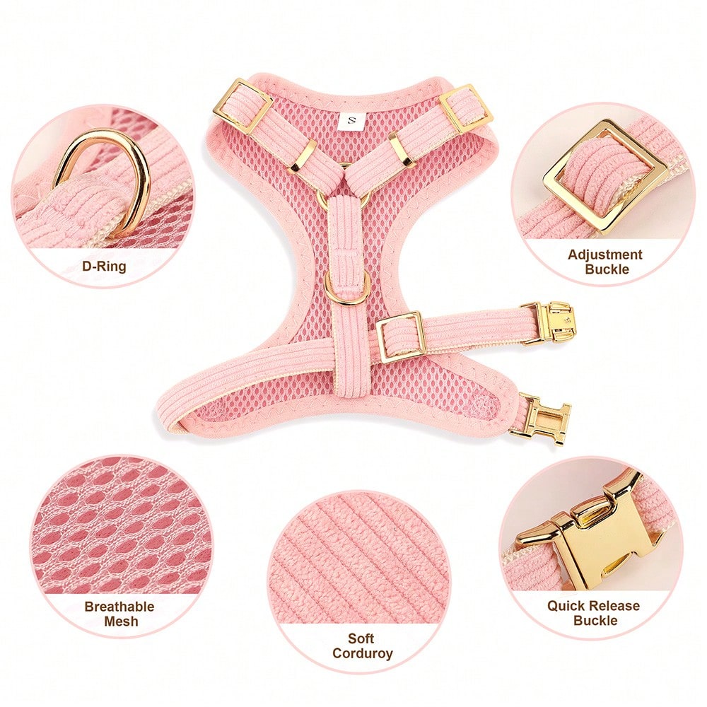 Rose red velvet bow dog collar, leash, and harness set for cats and dogs, made with polyester for everyday pet walks and styling.