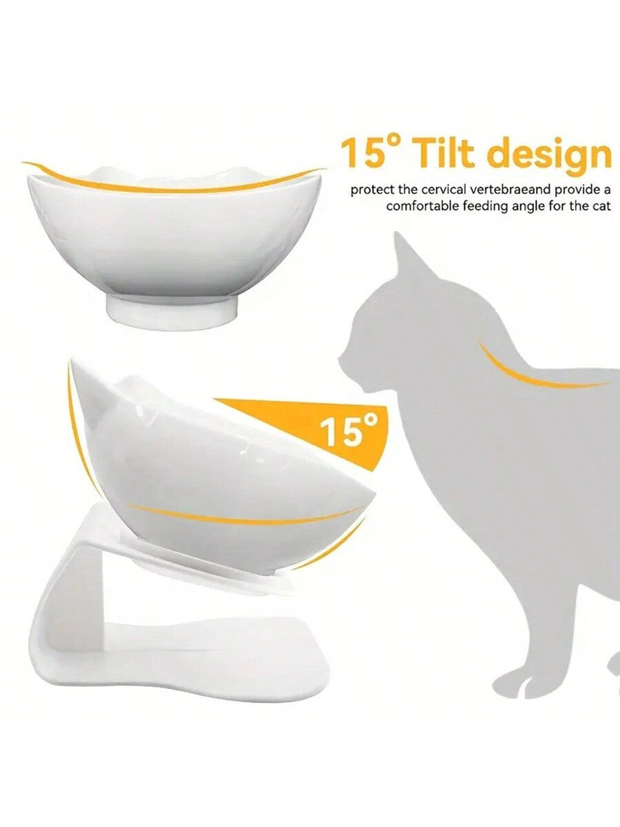 Black cartoon cat design pet bowl set with two PS plastic bowls fitted into a matching base for cats and dogs.