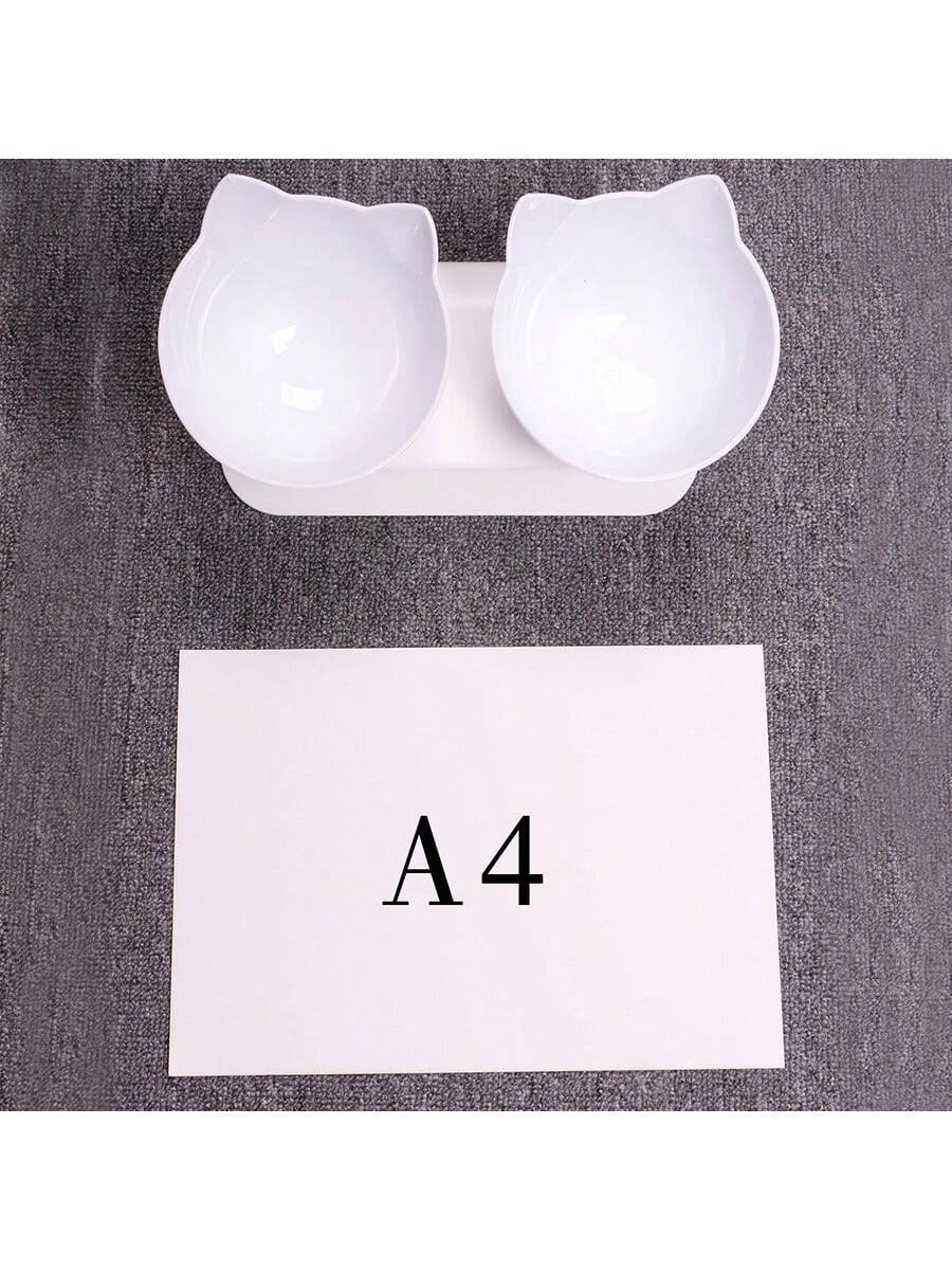 Black cartoon cat design pet bowl set with two PS plastic bowls fitted into a matching base for cats and dogs.