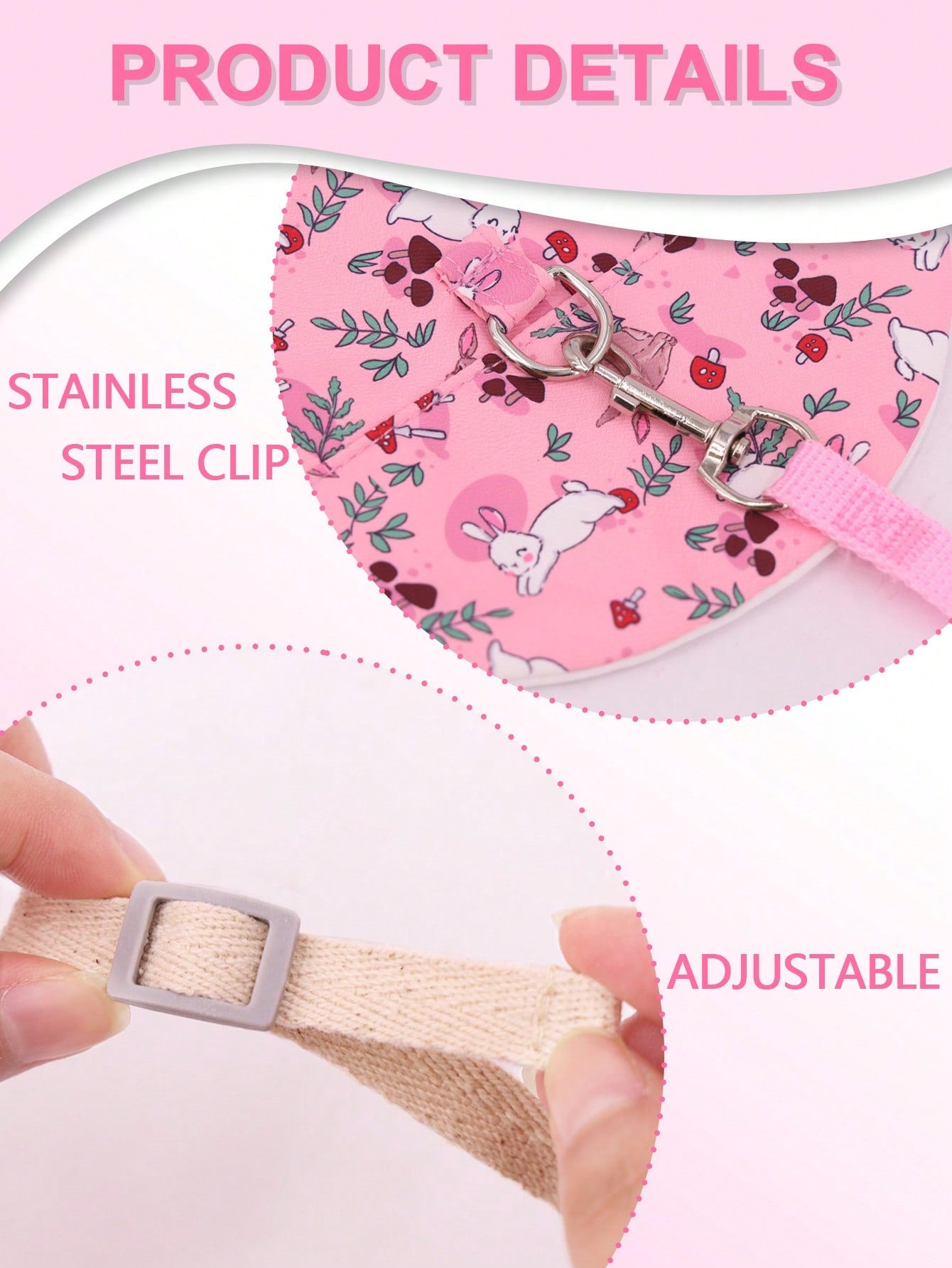 Supet printed breathable polyester harness and leash set for rabbits and small animals, designed for outdoor activities.