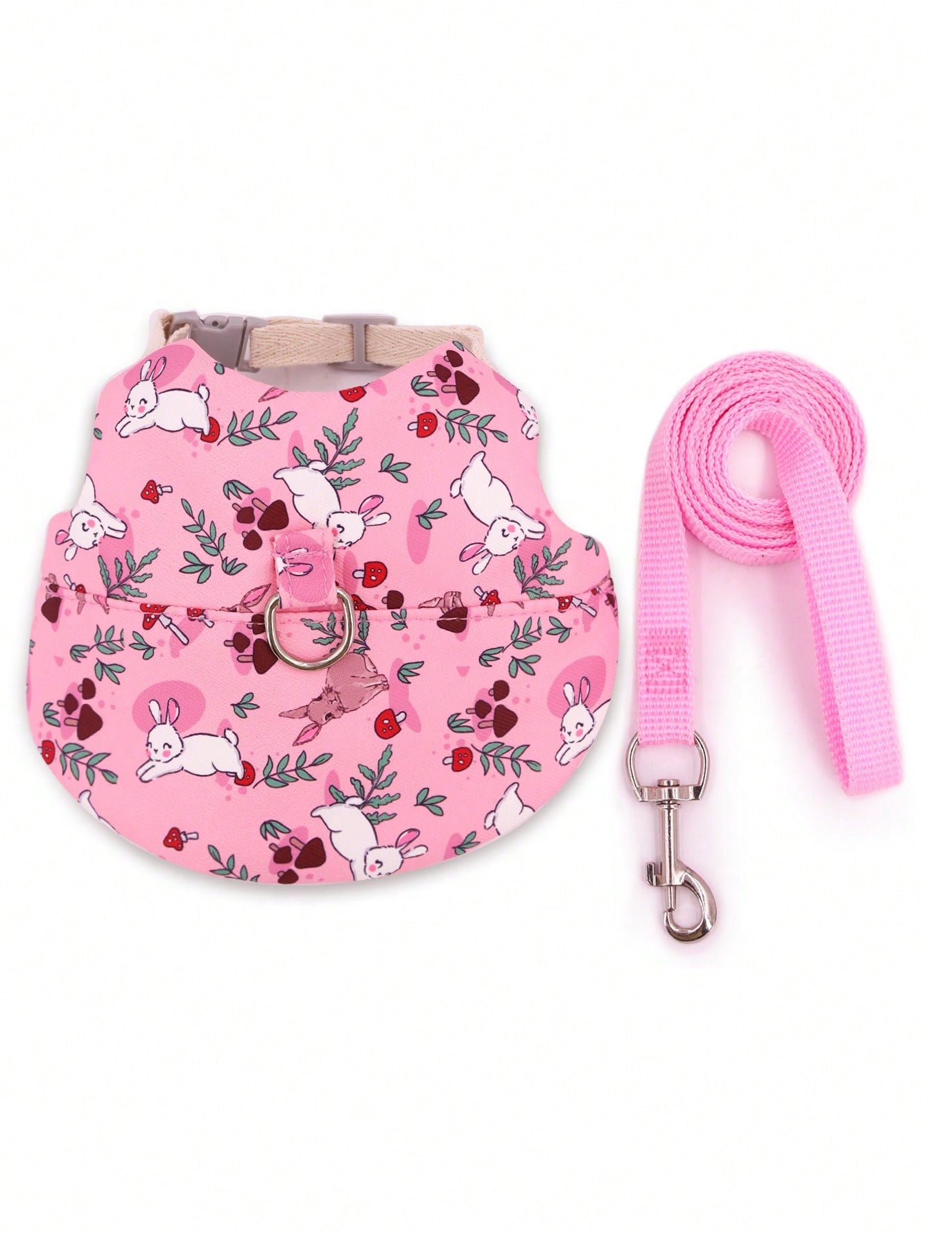 Supet printed breathable polyester harness and leash set for rabbits and small animals, designed for outdoor activities.