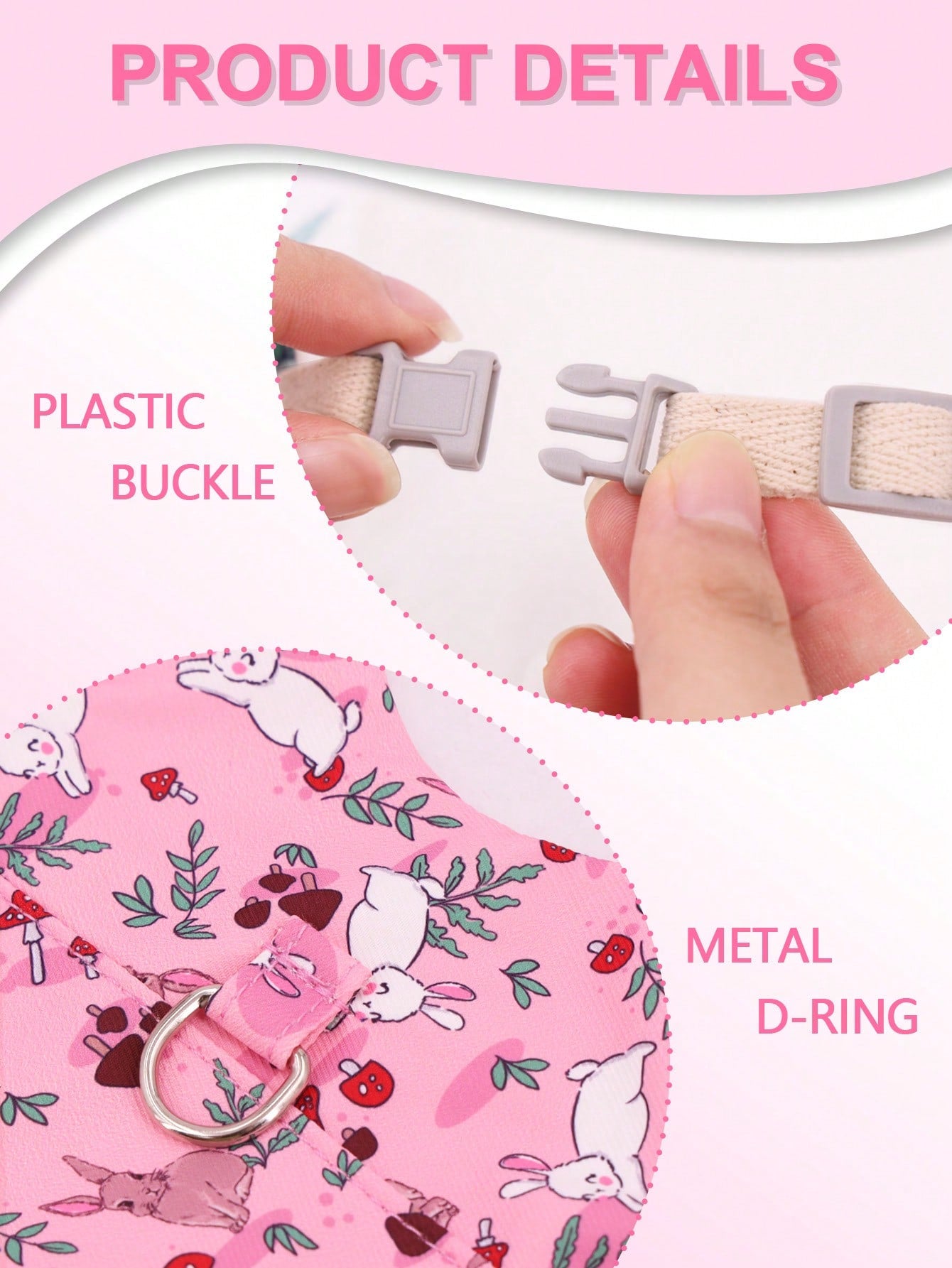Supet printed breathable polyester harness and leash set for rabbits and small animals, designed for outdoor activities.