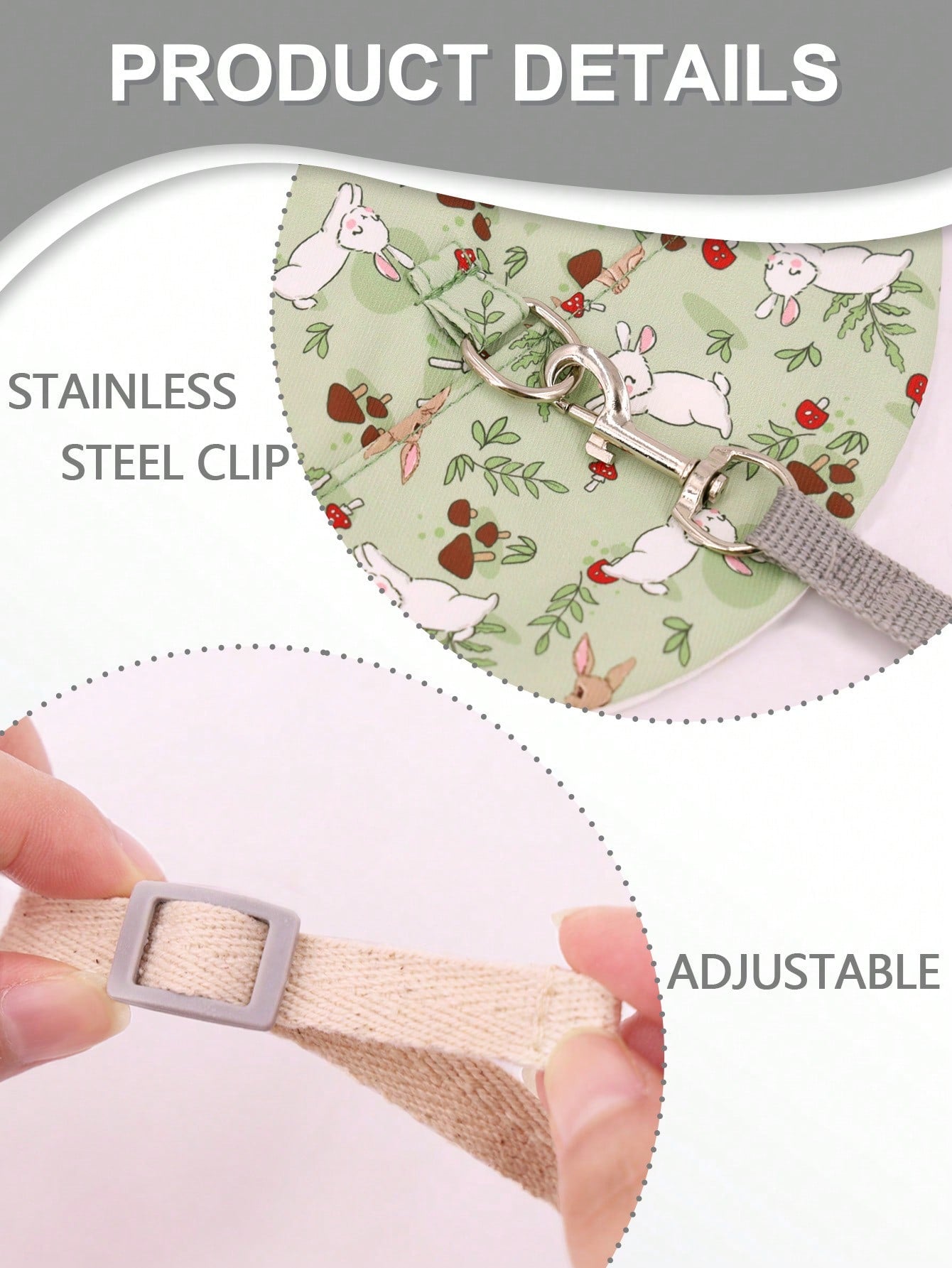 Supet printed breathable polyester harness and leash set for rabbits and small animals, designed for outdoor activities.