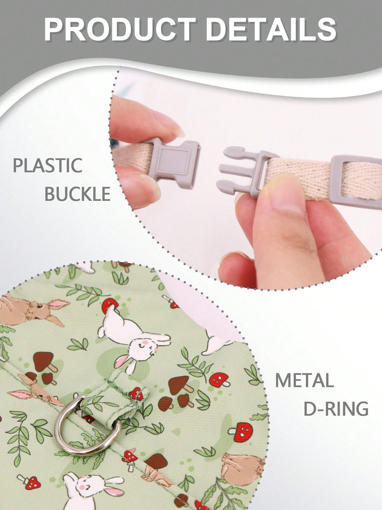 Supet printed breathable polyester harness and leash set for rabbits and small animals, designed for outdoor activities.