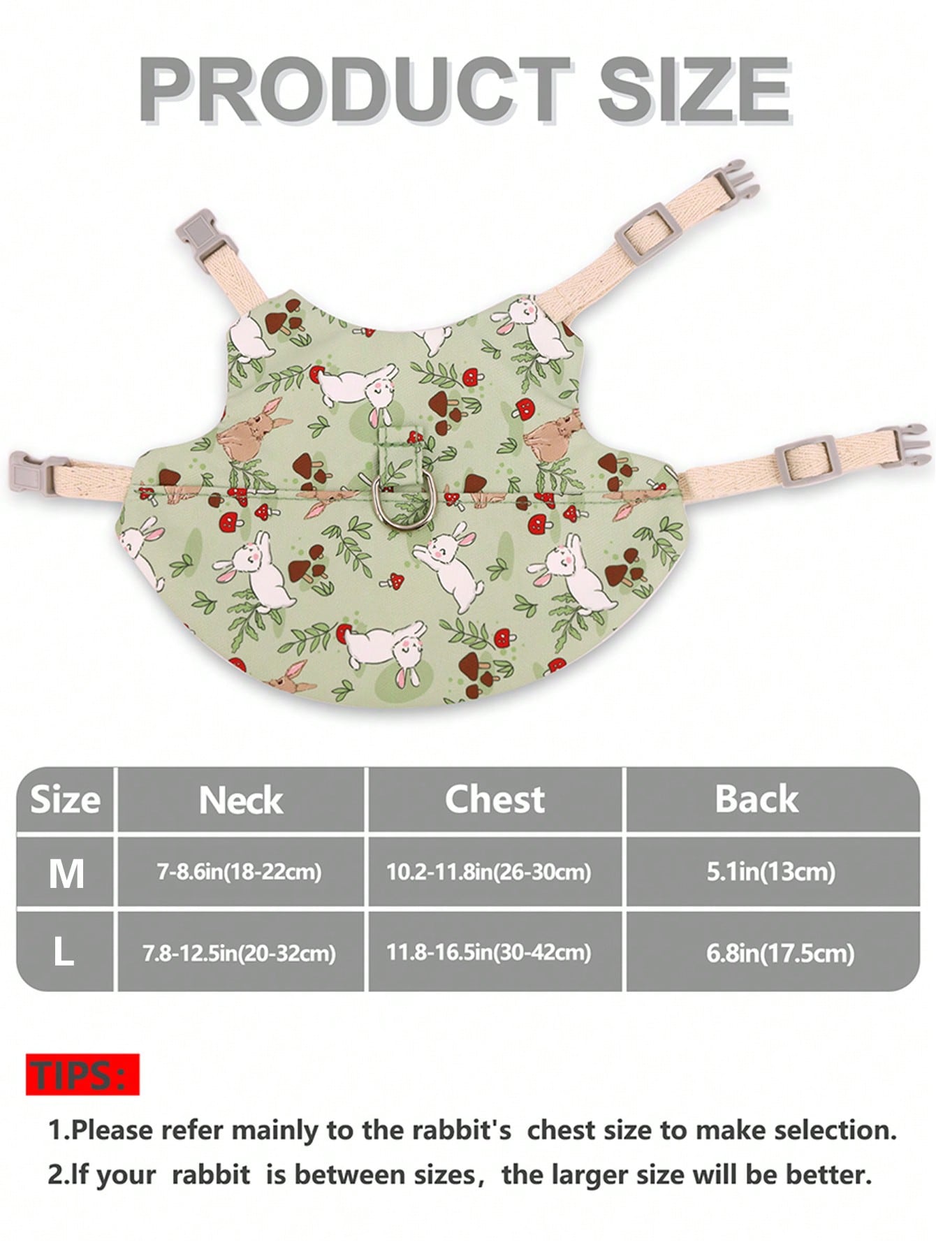 Supet printed breathable polyester harness and leash set for rabbits and small animals, designed for outdoor activities.
