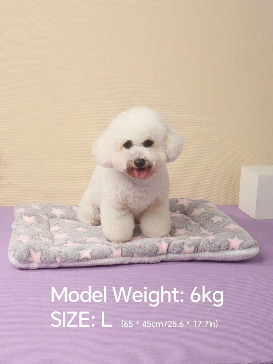 Thickened grey pet bed mat with pink star pattern designed for small and medium cats and dogs