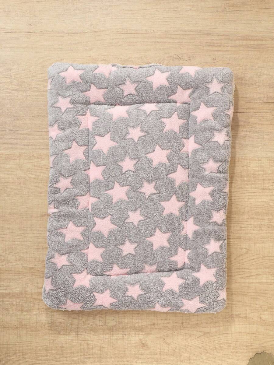 Thickened grey pet bed mat with pink star pattern designed for small and medium cats and dogs