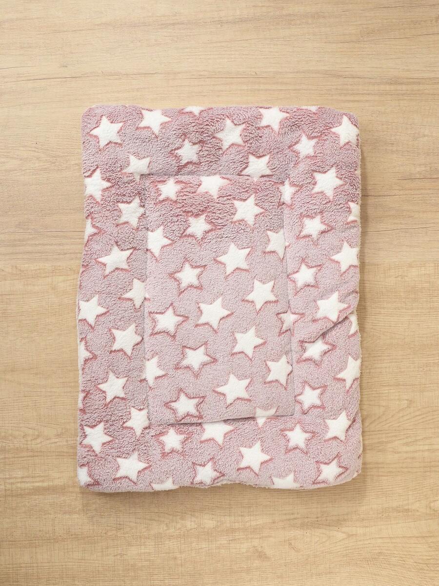 Thickened grey pet bed mat with pink star pattern designed for small and medium cats and dogs