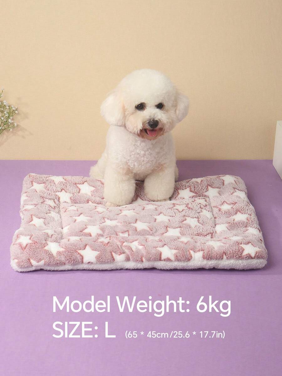 Thickened grey pet bed mat with pink star pattern designed for small and medium cats and dogs