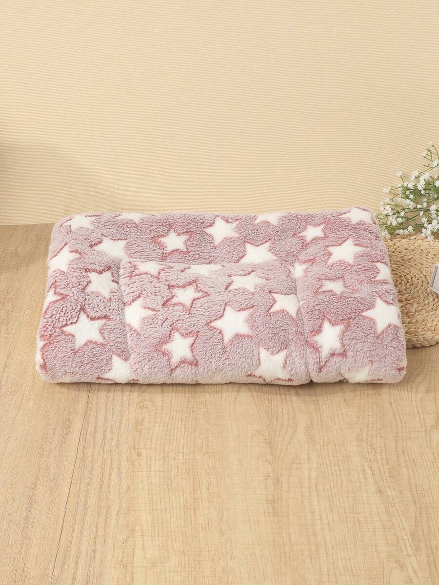 Thickened grey pet bed mat with pink star pattern designed for small and medium cats and dogs