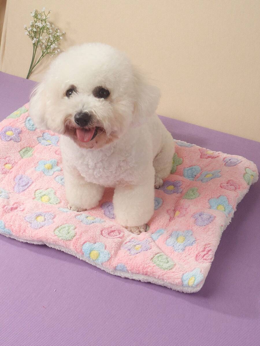 Thickened grey pet bed mat with pink star pattern designed for small and medium cats and dogs