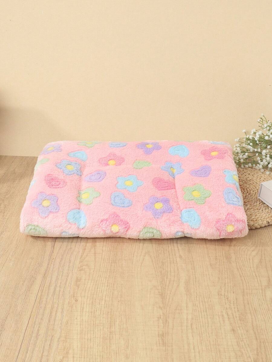 Thickened grey pet bed mat with pink star pattern designed for small and medium cats and dogs