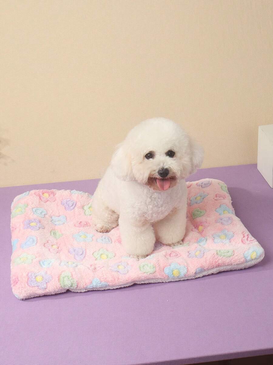 Thickened grey pet bed mat with pink star pattern designed for small and medium cats and dogs