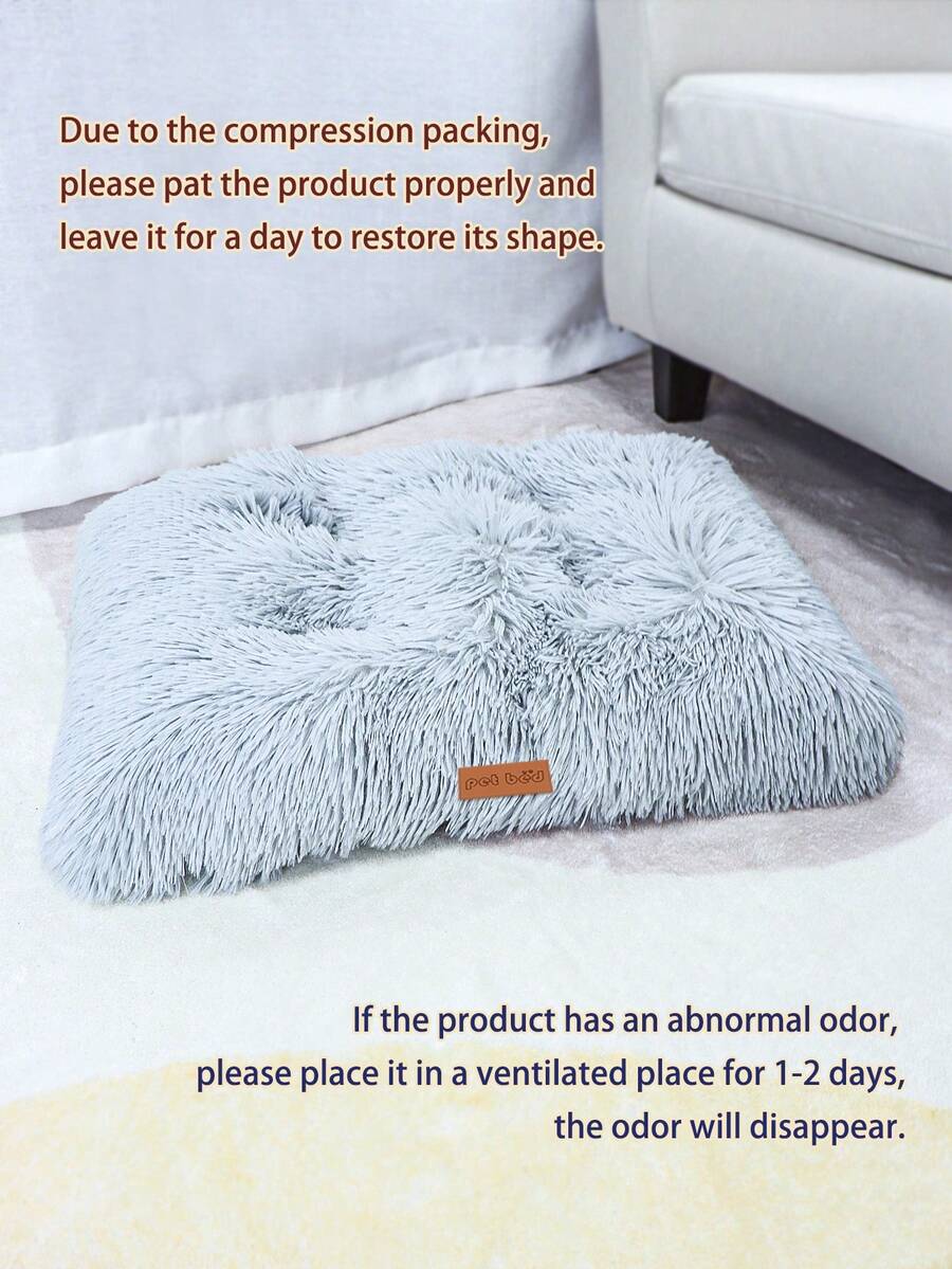 Washable dusty pink plush pet cage bed mat with cartoon pattern for dogs and cats featuring an anti-slip bottom.