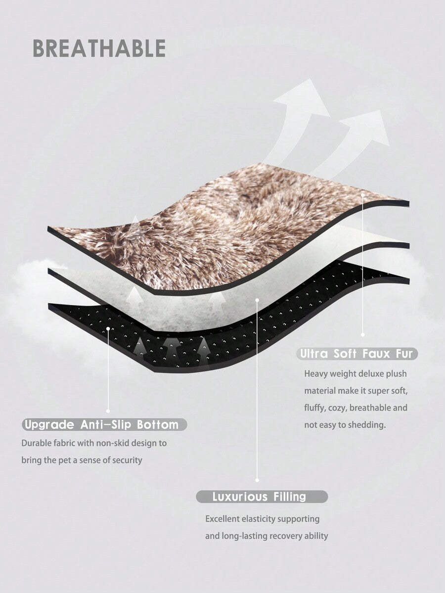 Washable dusty pink plush pet cage bed mat with cartoon pattern for dogs and cats featuring an anti-slip bottom.