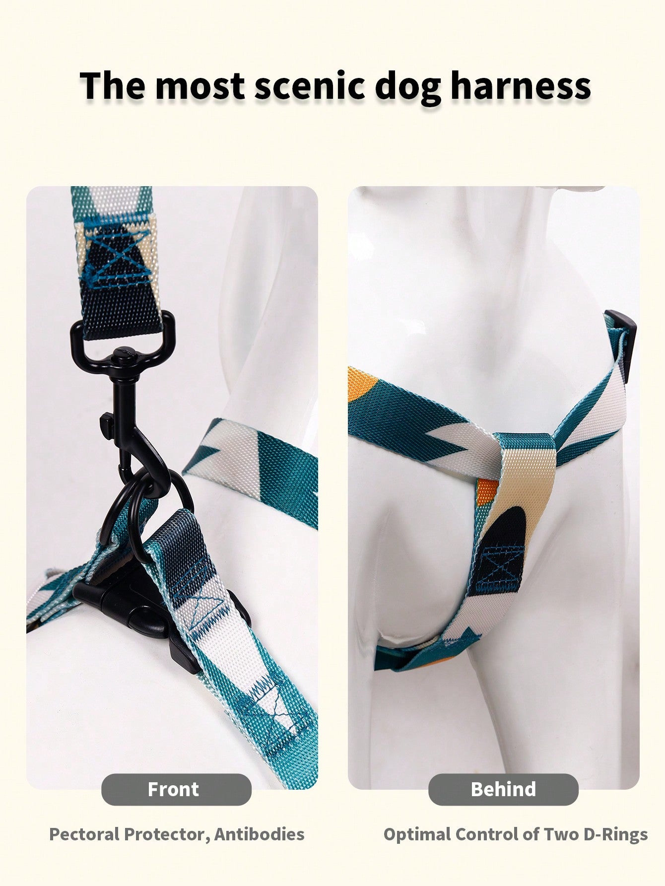 Supet multicolor geometric colorblock pet leash harness set with anti-escape collar for cats and dogs