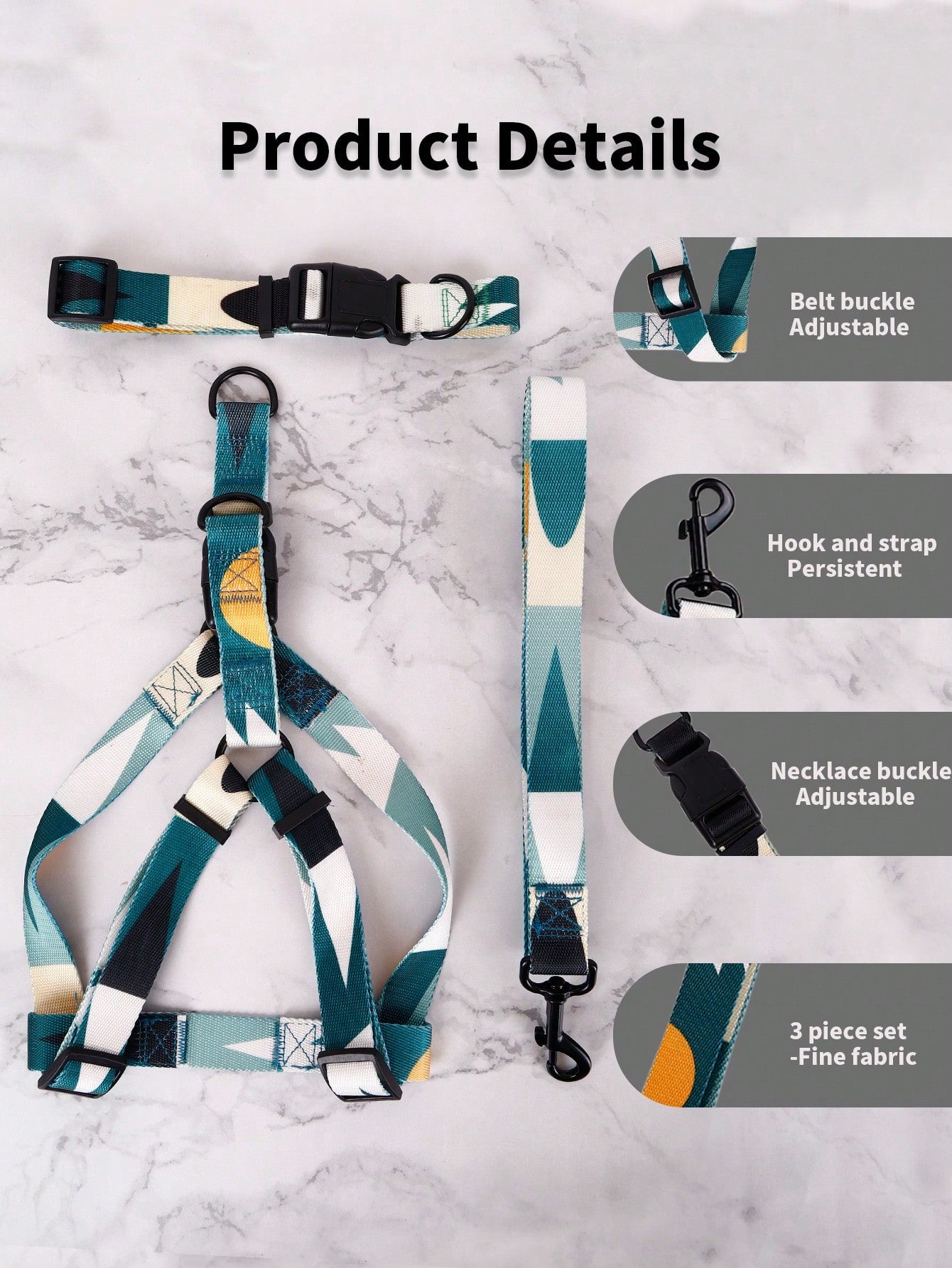 Supet multicolor geometric colorblock pet leash harness set with anti-escape collar for cats and dogs