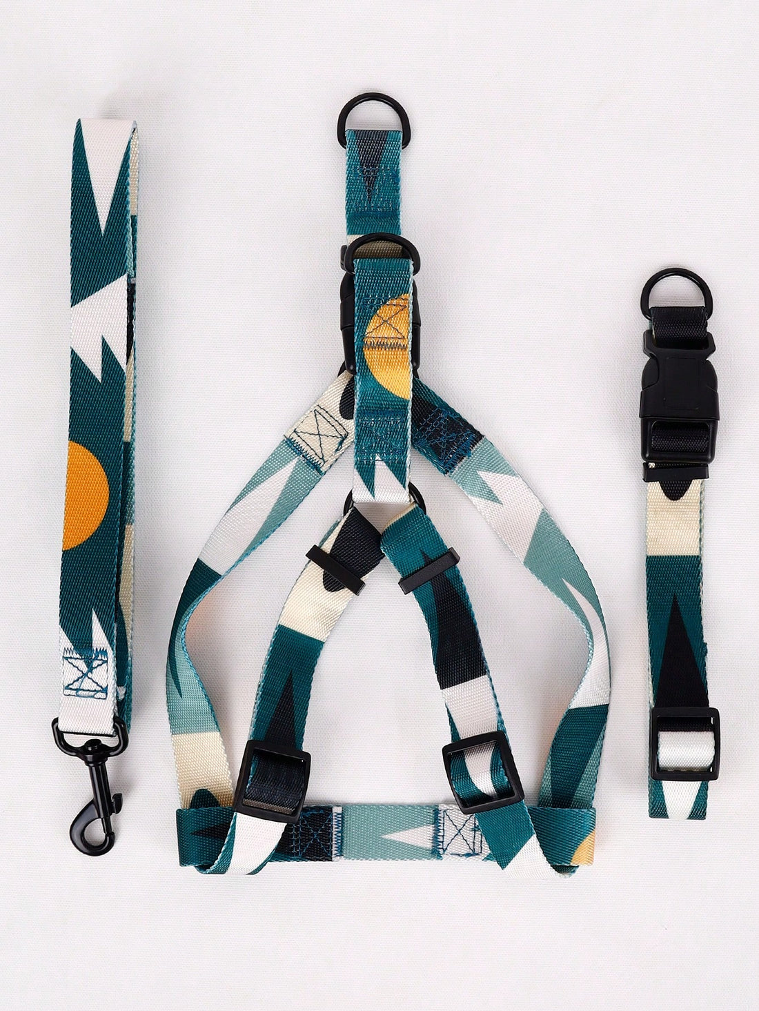 Supet multicolor geometric colorblock pet leash harness set with anti-escape collar for cats and dogs