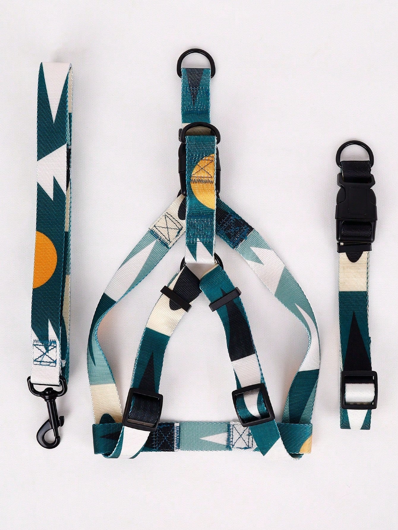 Supet multicolor geometric colorblock pet leash harness set with anti-escape collar for cats and dogs