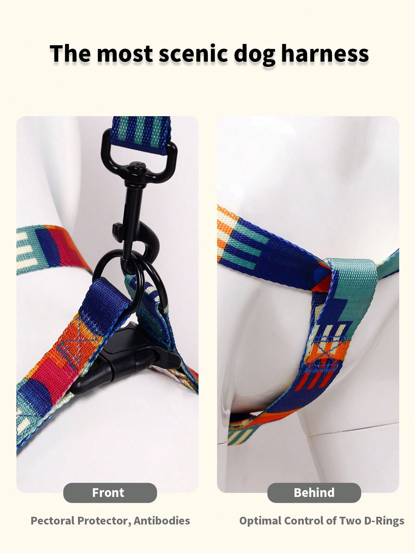 Supet multicolor geometric colorblock pet leash harness set with anti-escape collar for cats and dogs