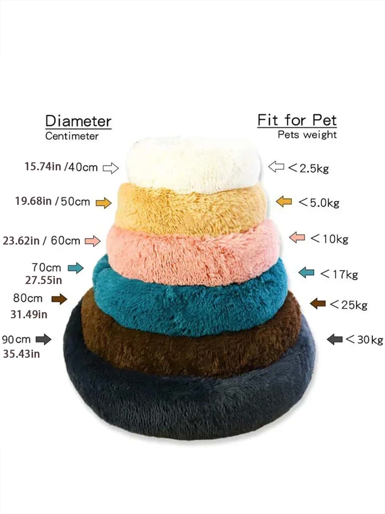 Khaki round plush pet bed for small to medium cats and dogs, soft machine washable non-detachable pet cushion.