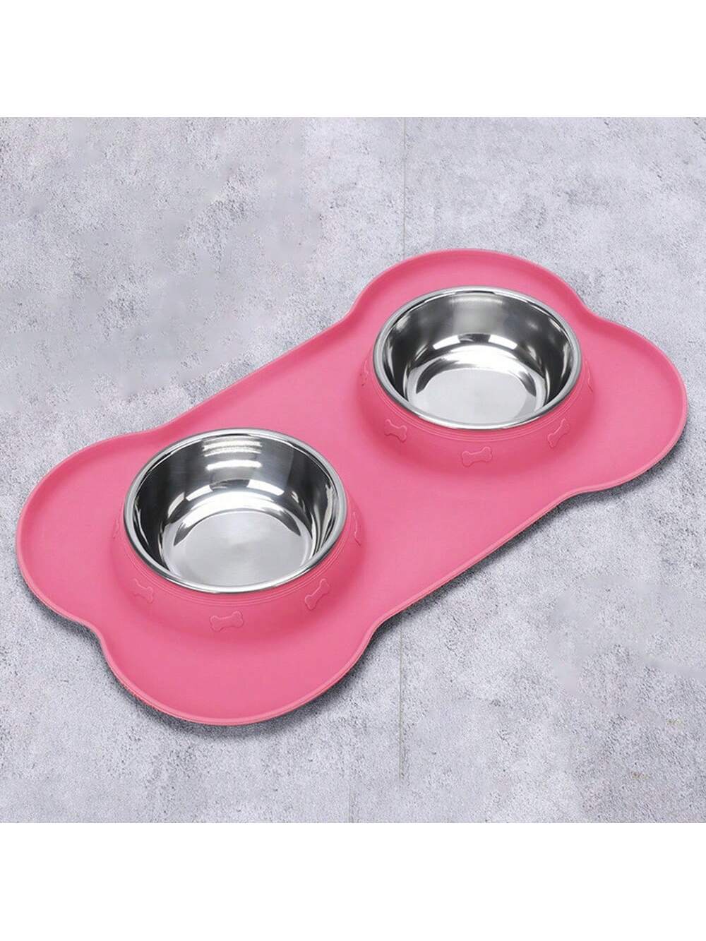 Anti-spill double pet bowl feeder with non-skid mat for dogs and cats