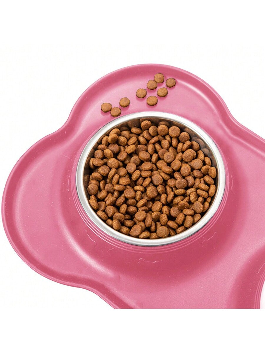Anti-spill double pet bowl feeder with non-skid mat for dogs and cats